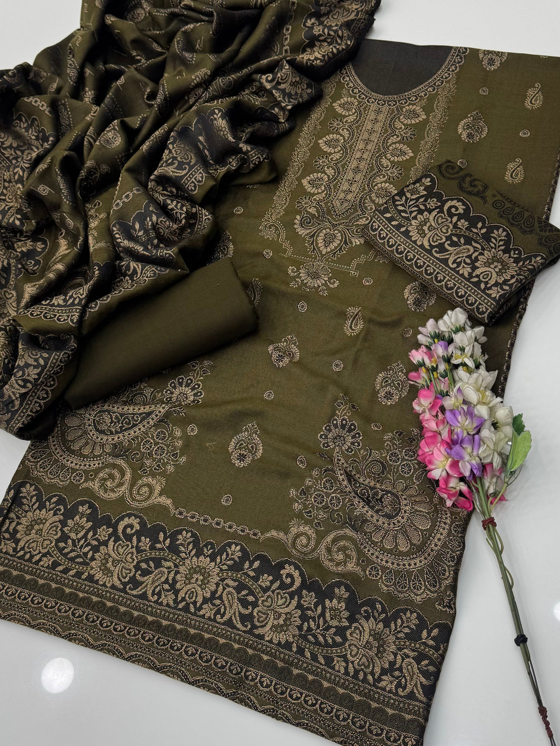 Wool Jacquard Dress with Shawl