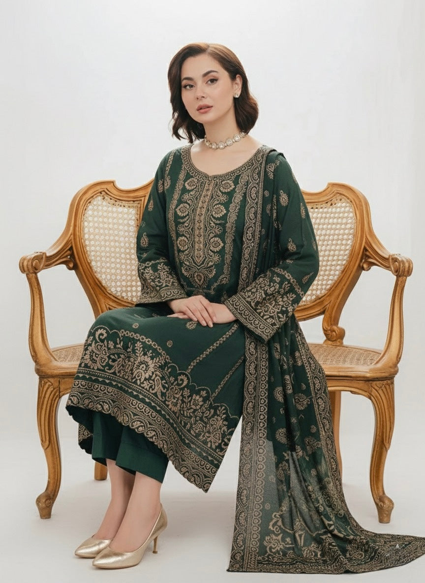 Wool Jacquard Dress with Shawl