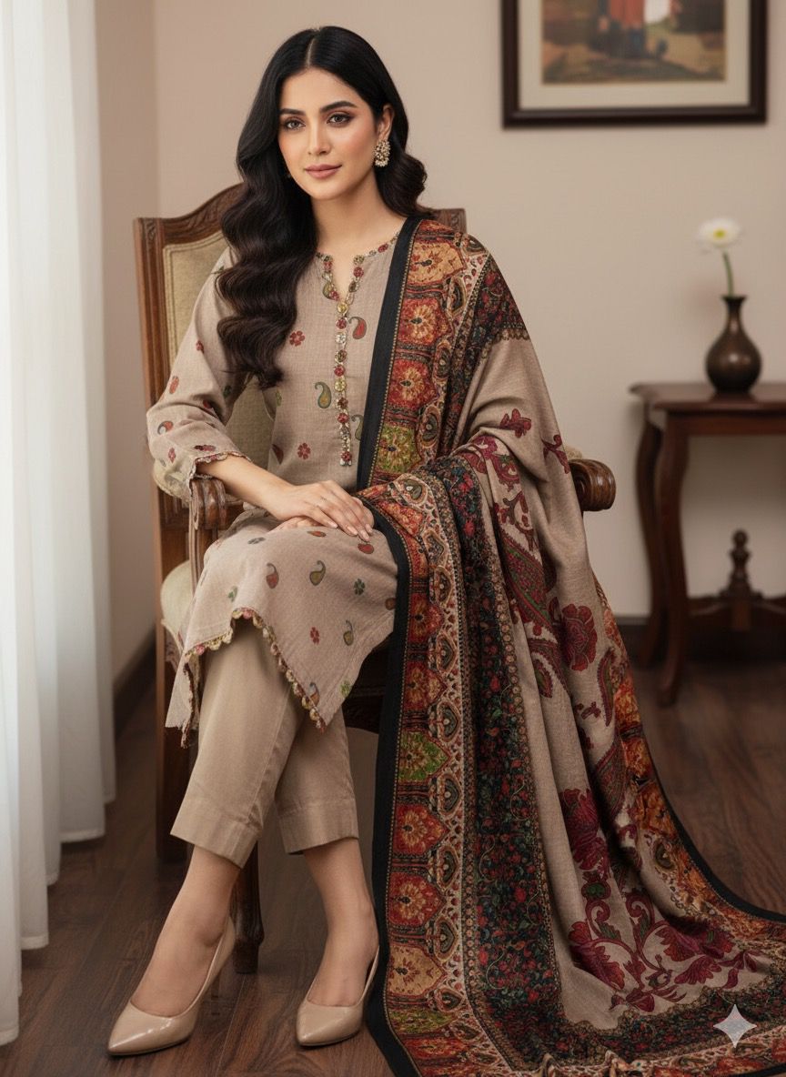 3 Pieces Pashmina Unstitch Dress